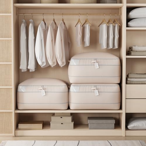 Homsorout Compression Storage Bags for Comforters - 4 Pack Long Large 100L Compression Bags, 3-Layer Washable Ultra Space Saving Self Comforter Storage Bag for Blankets, Sheets, Clothes, Beige - Image 7