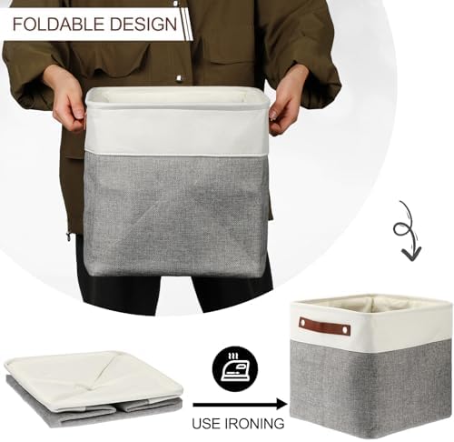 Uiifan 10 Pcs Collapsible Fabric Storage Baskets, 12 x 12 x 12 Inch, Gray - Image 6