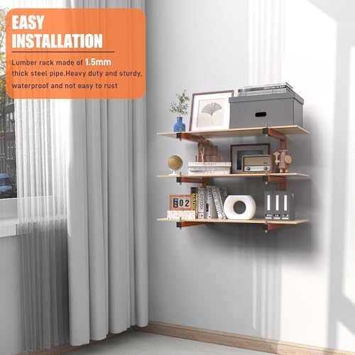 Lumber Rack Wall-Mounted Lumber Storage Rack, Heavy Duty Wood Storage Racks with 6-Level System, 1320 LB Sturdy Garage Wood Organizer, Orange Lumber Metal Racks for Indoor and Outdoor (4 Pack) - Image 3