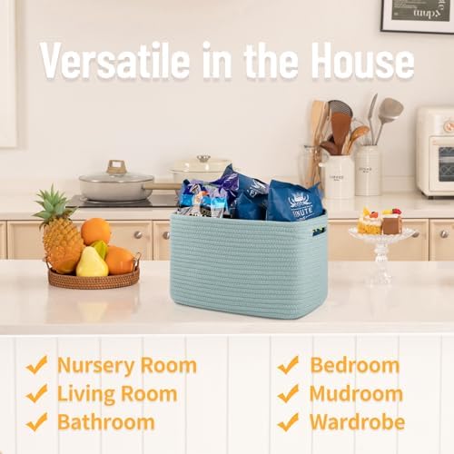 4 Pack Storage Baskets for Organizing Toys, Towels, and Clothes, Woven Basket for Shelves, Sturdy Nursery Cube Bins for Storage, 13''L x9''W x7.8''H, Frosty Green - Image 4