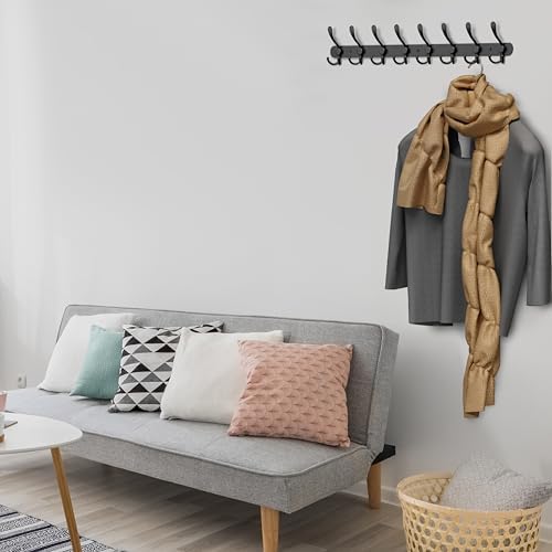 Coat Rack Wall Mount with 8 Tri Hooks – 24 Inch Stainless Steel Coat Hook Rack, Heavy Duty Wall Mounted Organizer for Coats, Hats, Towels, Robes, Bags, Scarves, Entryway, Bathroom - Black 2 Pack - Image 6