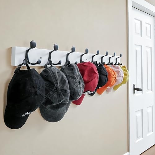 WEBI Coat Rack Wall Mount,43" Solid Wood Coat Hooks Wall Mounted Coat Hanger,16" Hole to Hole,Heavy Duty Hook Rack Rail,8 Triple Hooks for Hanging Coats,Jacket,Clothes,Hat,Backpack,White - Image 3