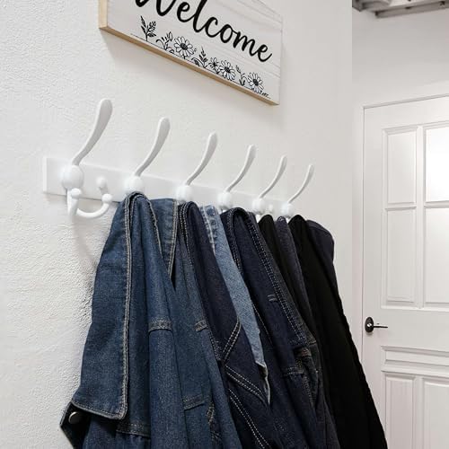 Dseap Coat Rack Wall Mount 24 Inch, Heavy Duty 12-Gauge Base vs Flimsy 1mm, Double-Thick Solid Anti-Snap Hooks, Stainless Steel 6-Hook Hanger Organizer for Clothes Hat Closet Entryway, White - Image 5