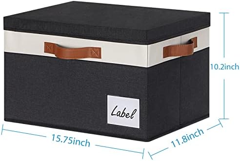 Extra Large Storage Bins with Lids, Foldable Fabric Storage Baskets with Lids, Sturdy Storage Boxes with Labels and 3 PU Handles for Closet Home Bedroom Office (32L, 3 Packs, Black&White) - Image 4