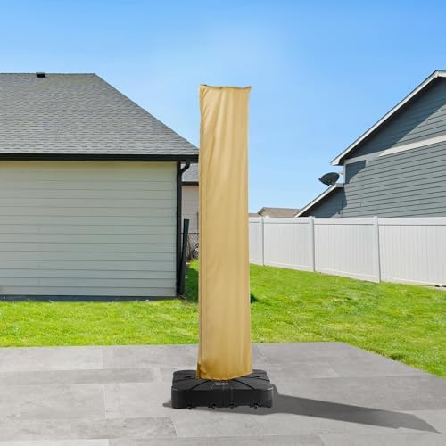 Cantilever Patio Umbrella Cover Outdoor Offset Table Umbrellas Cover with Zipper and Rod UV Resistant Waterproof for Garden Deck Backyard Pool, Khaki - Image 2
