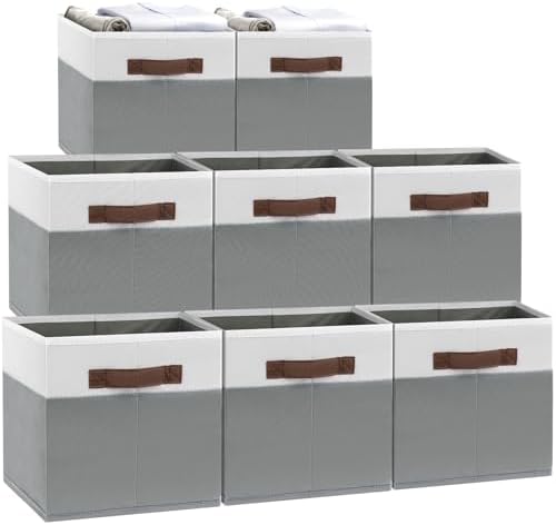 JTIEO 8 Pack Collapsible Storage Baskets 15"x11" for Shelves, Fabric Bins with Sturdy Handles, Decorative Closet Storage Baskets for Organizing Clothes, Toys, Nursery, Living Room by JTIEO