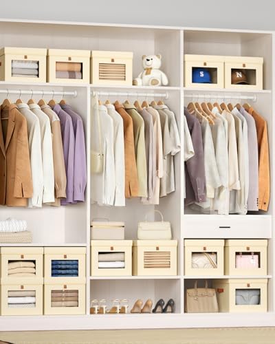 Homsorout Storage Bins with Lid – Closet Organizer with Side Opening and Clear Window, Foldable Stackable Fabric Basket for Clothes, Home, Office - 13.77" x 11.8" x 9.8", 5 Pack, Beige - Image 3