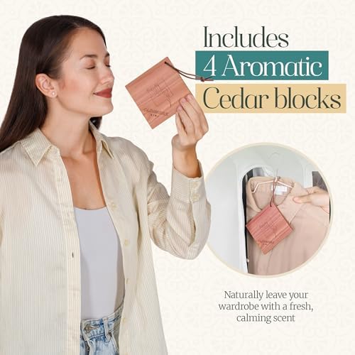 Premium 60” Cotton Garment Bag For Hanging Clothes And Storage | Wide 6” Gusset & 4 Cedar Blocks For Fresh Smell And Clothes Protection | Best For Fur Coats, Long Dresses, Gowns, Tuxedos and more - Image 5
