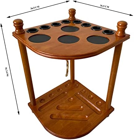 Floor Pool Cue Rack Hold 8 Cue Sticks & Billiard Accessories. Corner Stand Pool Cue Holder Made of 100% Solid Hardwood. Provided Ball Rack Hook. CUE RACK ONLY (Classic Oak) - Image 3