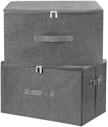 ANMINY Fabric Storage Bins with Zipper Lids, 18"x14"x10", Gray, 2 PCS by ANMINY