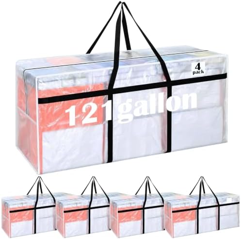 Windyun 4 Pack 121 Gallon Extra Large Moving Bags XXL Heavy Duty Storage Bag with Strong Zipper Handle Jumbo Big Tote Box Foldable for College Dorm Travel Clothes Duffle Blanket Pillow(Transparent) - Image 2