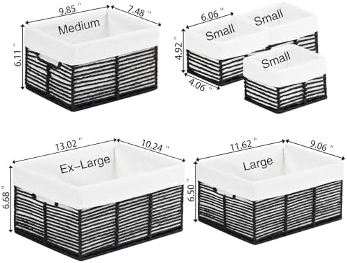Vagusicc Wicker Storage Basket, 6 Pack Baskets for Organizing, Wicker Baskets with Handle, Rectangular Woven Basket for Storage Shelves, Cube Storage Bins for Closet/Clothes/Dresser, Black - Image 2