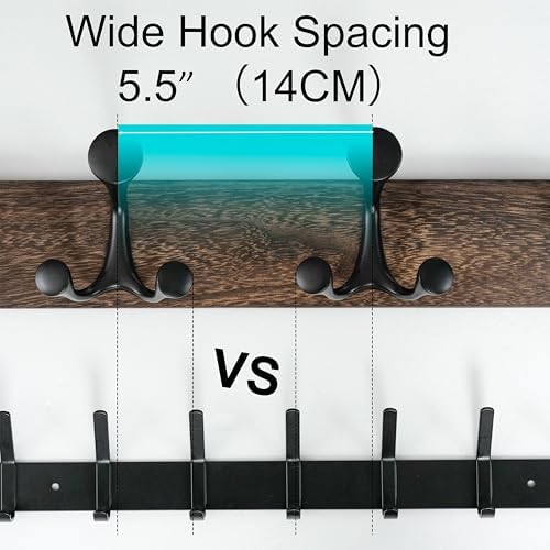 WEBI Coat Rack Wall Mount,43" Solid Wood Coat Hooks Wall Mounted Coat Hanger,16" Hole to Hole,Heavy Duty Hook Rack Rail,8 Triple Hooks for Hanging Coats,Jacket,Clothes,Hat,Backpack,Weathered Brown - Image 6