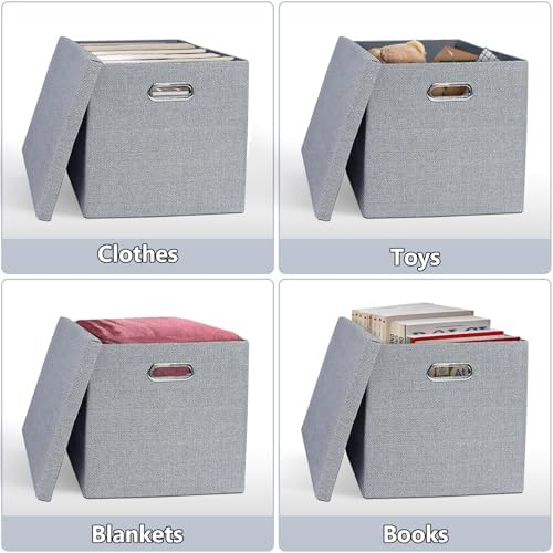 Storage Bins with Lids,13 x 13 Inch Foldable Fabric Cube Baskets Boxes Organizer for Closet, Shelves, and Home. (Gray, (13x13) 3 pack) - Image 4