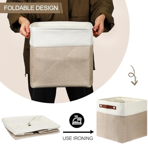 Uiifan 10 Pcs Collapsible Fabric Storage Baskets, 12 x 12 x 12 Inch, Beige - Image 6