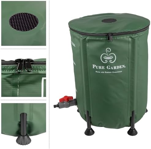 Rain Barrel - 13.2-Gallon/50-Liter Collapsible Water Container for Catching Rainwater - Portable Water Tank with Outflow Valve by Pure Garden (Green) - Image 5