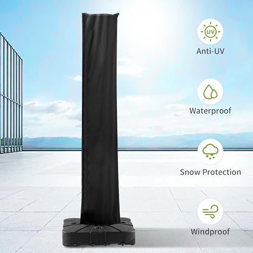 Cantilever Patio Umbrella Cover with Zipper and Pole, Black - Image 4