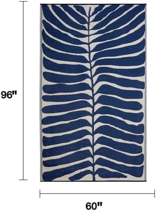 Fab Habitat Tropical Botanical Floral Outdoor Rug - Waterproof, Crease-Free Fade Resistant, Reversible - Recycled Plastic - Patio Porch Balcony Deck Yard Garden - Hilo Navy - 5x8 ft - Image 2