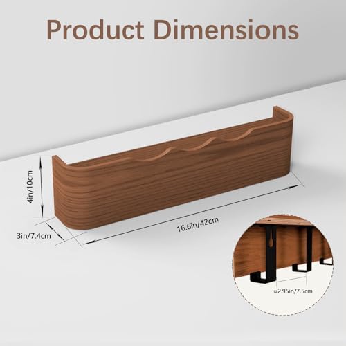 Coat Rack Wall Mount with Hidden Hooks, Wall Hooks with Shelf, Wall Key Holder Mount Wooden Shelf Entryway Hooks for Bedroom Bathroom for Hanging Coats Hats Bags Towels (Walnut Wave-Shape, 4 Hooks) - Image 2
