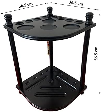 Floor Pool Cue Rack Hold 8 Cue Sticks & Billiard Accessories. Corner Stand Pool Cue Holder Made of 100% Solid Hardwood. Provided Ball Rack Hook. CUE RACK ONLY (Black) - Image 4