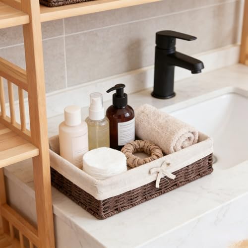 Baskets for Shelves Set of 4, Woven Paper Rope Storage, Brown - Image 7