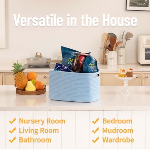 4 Pack Storage Baskets for Organizing Toys, Towels, and Clothes, Woven Basket for Shelves, Sturdy Nursery Cube Bins for Storage, 13''L x9''W x7.8''H, Blue - Image 4