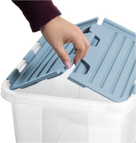 Sterilite 24 Pack Hinged Lid Storage Box, 30 Qt Plastic Container, Washed Blue - Home Organizer Tote for Storing Shoes, Crafts, Clothing, or Decor - Image 7