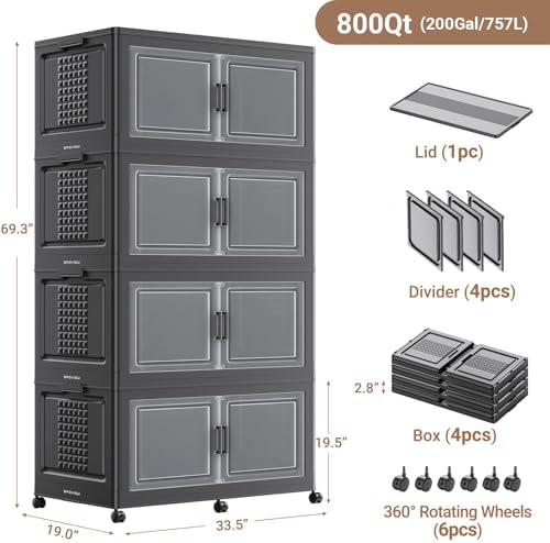 BROVIEW 800 Qt Stackable Storage Bins Foldable Cabinet, V40 Black 4-Pack - Image 2