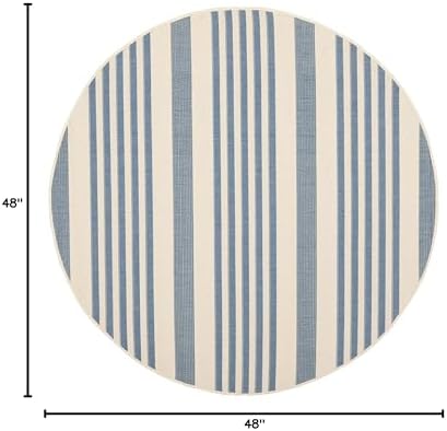 SAFAVIEH Courtyard Collection 4' Round Beige/Blue CY6062 Stripe Indoor/ Outdoor-Waterproof Easy-Cleaning Patio Backyard Mudroom Area-Rug - Image 2