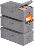Lifewit 80L Under Bed Storage Containers, 9.8 Inch Tall Underbed Clothes Storage Organizer Bin with Sturdy Sidewalls, Bottom, 3 Lids, Deep Storage Drawer for Clothes, Shoes, Blankets, Pillows 3 Pack by Lifewit
