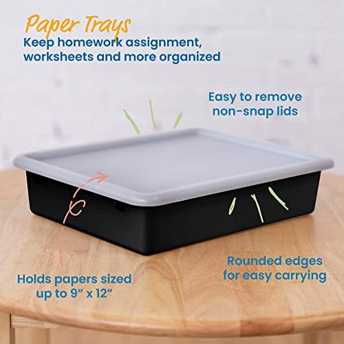 ECR4Kids Letter Size Plastic Tray Organizer with Lids, Small, Storage Bins, Black, 10-Piece - Image 3