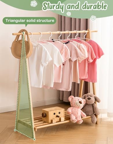 Kids Clothing Rack with Storage Shelf, Kids Dress Up Rack, Dance Costume Garment Rack for Hanging Clothes,Garment Rack for Hanging Clothes Organizer, Bamboo (Natural) - Image 4