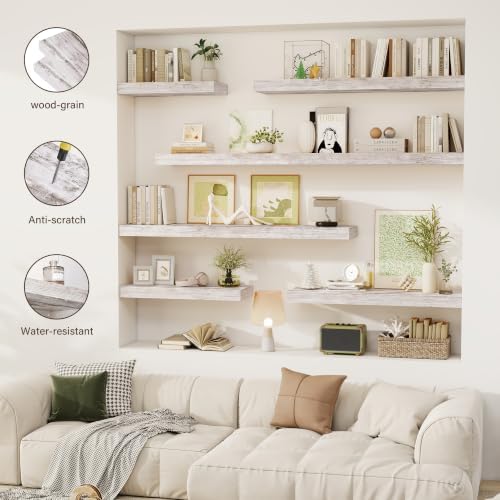 Acovy 30 Inch Floating Shelves, 12" Deep Floating Shelf Wall Mounted, 30" Wall Shelves, Rustic Deep Bookshelf, Extra Deeper & Thicker Display Shelves for Bedroom, Living Room, Set of 2 - Image 7