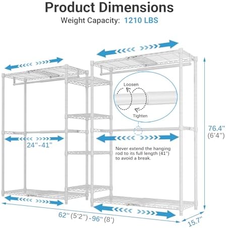 VIPEK X3 Expandable Heavy Duty Clothes Rack Closet Organizer System White - Image 5