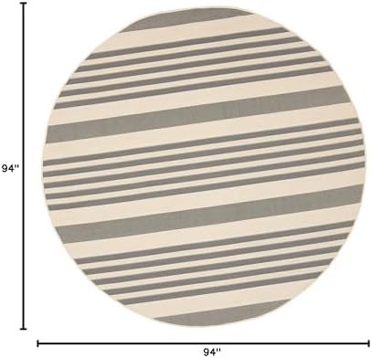 SAFAVIEH Courtyard Collection 7'10" Round Grey/Bone CY6062 Stripe Indoor/ Outside Waterproof Easy cleansingPatio Backyard Mudroom Area Mat - Image 2