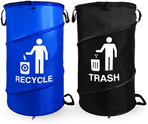 33 Gallon Capacity Large Durable Waterproof Combo pop up Recycle and Trash Collapsible Garbage containers, cans with Zipper Cover Great for Outdoor Indoor use -Camping, Party, Backyard, Beach by Gigco21