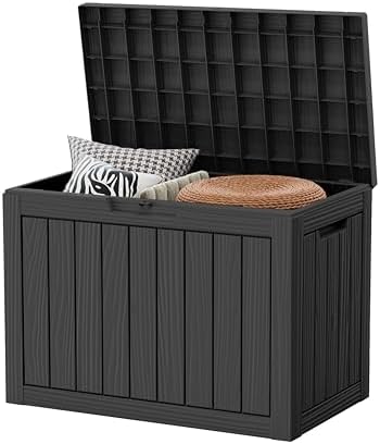 45 Gallon Outdoor Storage Box Waterproof, UV Resistant Deck Box, Lockable Resin Deck Box for Garden Tools Equipment and Cushions, Black by GraceYourYard