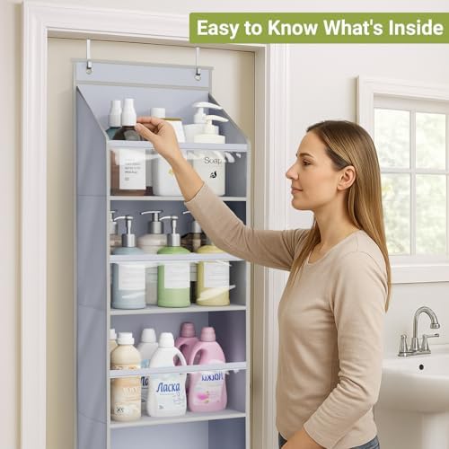 AOODA 4 Pack Over the Door Organizer, Large Capacity Closet Door Hanging Organizer, Clear Deep Pockets Baby Organizer Storage for Nursery, Bathroom, Bedroom, Pantry, Diapers (Grey) - Image 5