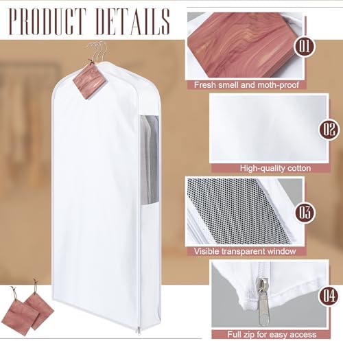 Briwooody Cotton Garment Bags, 4 Sets,Moth Protection,40 x 24 x 6 in, White - Image 3