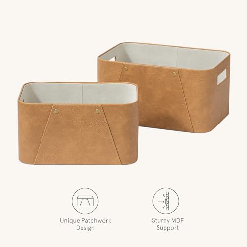 La Jolie Maison Faux Leather Storage Baskets for Organizing, Camel 2 Pack - Image 5