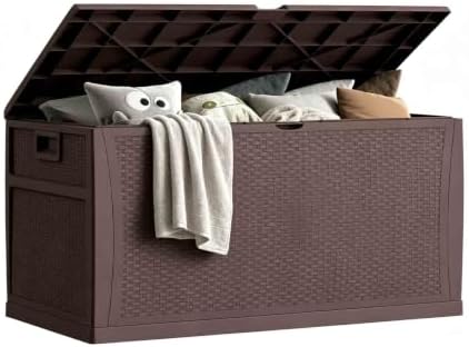 EHHLY 100 Gallon Outdoor Storage Box, Lockable Waterproof Package Delivery Boxes for Outside, Resin Outdoor Storage Deck Box for Garden Tools, Cushions, Pool Supplies, Indoor Outdoor Accessories by EHHLY
