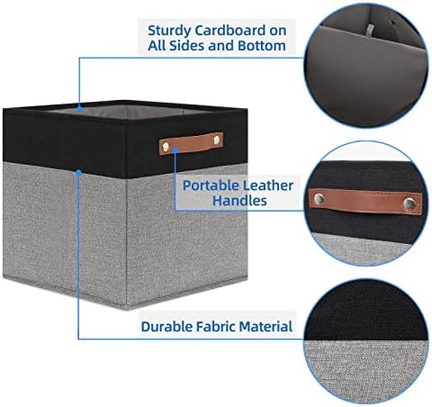 Temary Fabric Cube Storage Bins 12 Inch Decorative Storage Cubes Baskets 4 Pack Foldable Cube Storage Bins for Closet, Shelves (Black&Grey) - Image 3