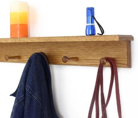 Oak Shaker Peg Rack with Shelf (Golden Oak, 58" with 10 pegs) - Image 3