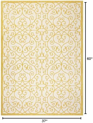 Eyely Filigree Textured Weave Area Rug 3X5 Cream/Yellow, Indoor Outdoor Rug - Image 2