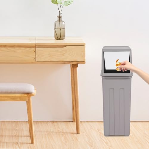 8 Gallon Trash Can,Large Capacity Slim Trash Can with Hinged Flap Cover, Floorstanding Tall and Narrow Trash Bin, Indoor/Outdoor Waste Can for Living Rooms, Kitchens, Balconies, Patios (Grey) - Image 3