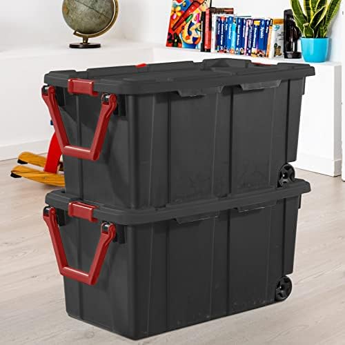 Storage Bins 40 Gallon Heavy-Duty Plastic Storage Bins, 2 Pack Container Totes with Durable Lid and Secure Latching Buckles, Stackable, Tough Storage Containers for Garage and Metal Rack Organizing - Image 5