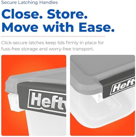 Hefty 6.5 Qt Flat-Lid Storage Bin with Lid, Stackable Plastic Storage Container, Organizer for Home, Office & Classroom, 8 Pack, Gray - Image 4