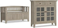 SIMPLIHOME Acadian Storage Bench and Cabinet Set in Distressed Grey by SimpliHome