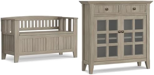 SIMPLIHOME Acadian Storage Bench and Cabinet Set in Distressed Grey by SimpliHome