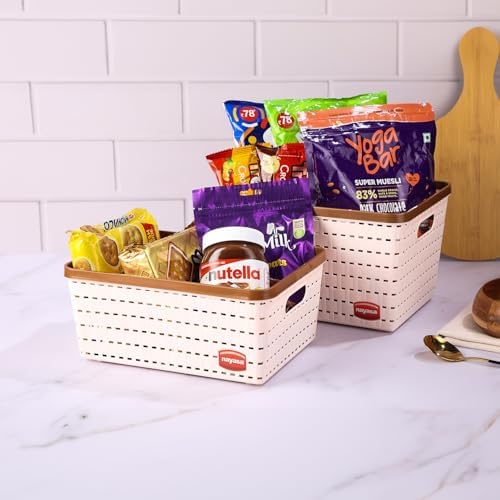 Nayasa Gloria 2 Piece Plastic Basket, 1 Big, 1 Medium, Peach, Square by Nayasa
